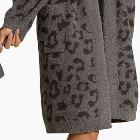 Barefoot Dreams CozyChic® Leopard Print Robe | Charcoal Gray | Size Large - Picture 11 of 11